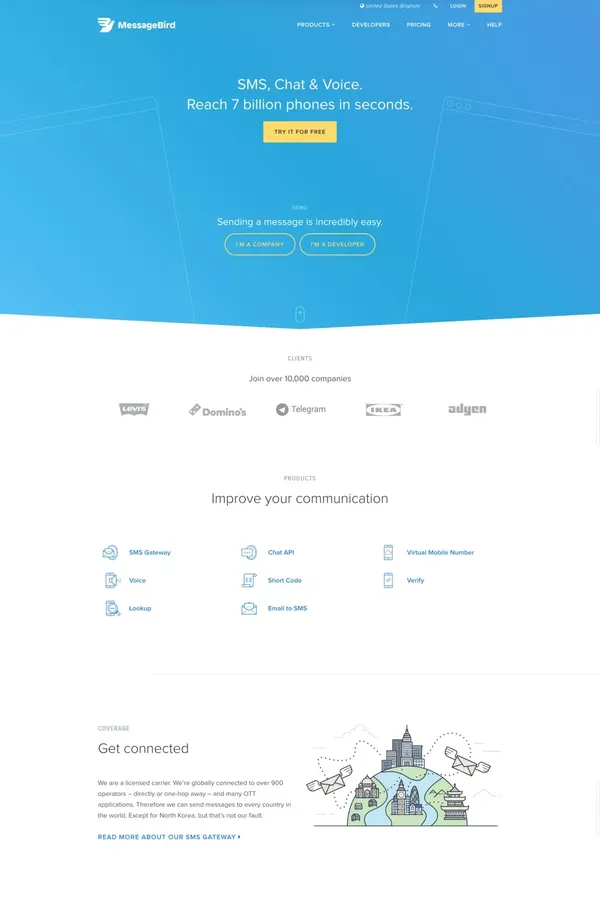 MessageBird - SMS & Voice - Landing design inspiration
