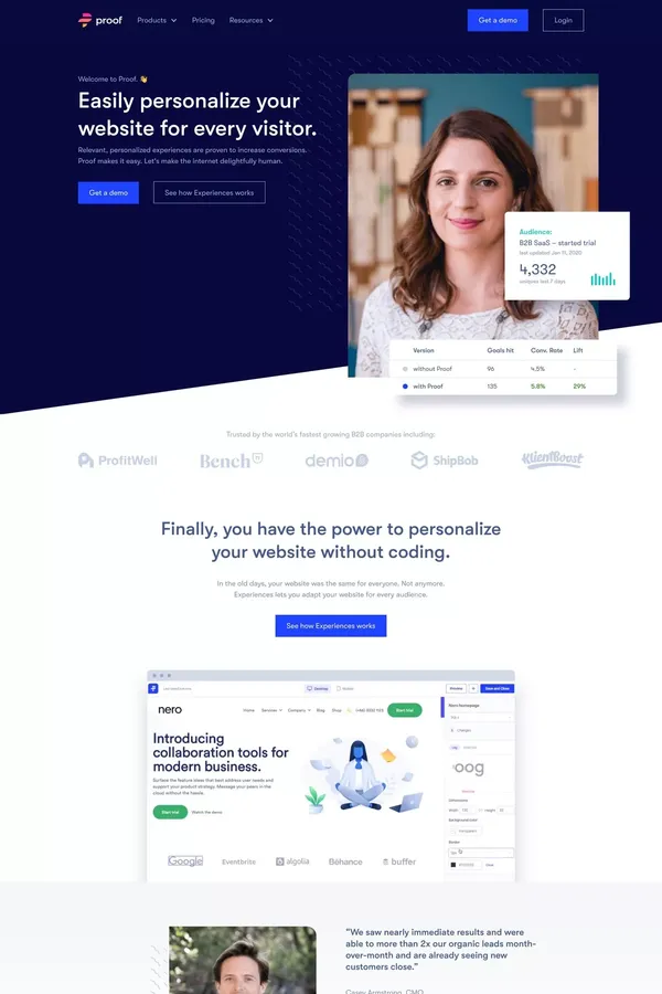 Proof - Increase Online Sales & Conversions With Personalization - Landing design inspiration