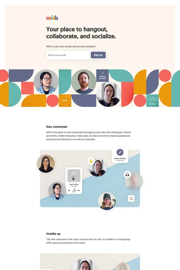 With • Your place to hang out, collaborate, and socialize. - Landing design inspiration