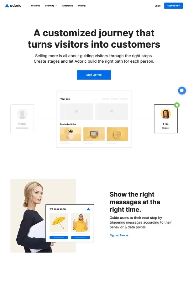 Adoric - Real time web engagement - Adoric - Landing design inspiration