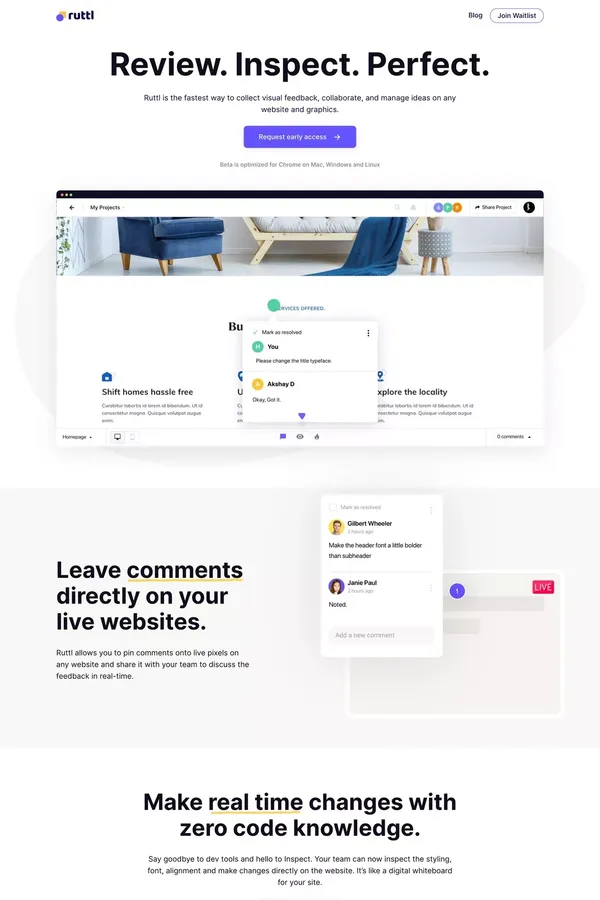 Ruttl | Visual feedback, collaboration & idea management - Landing design inspiration