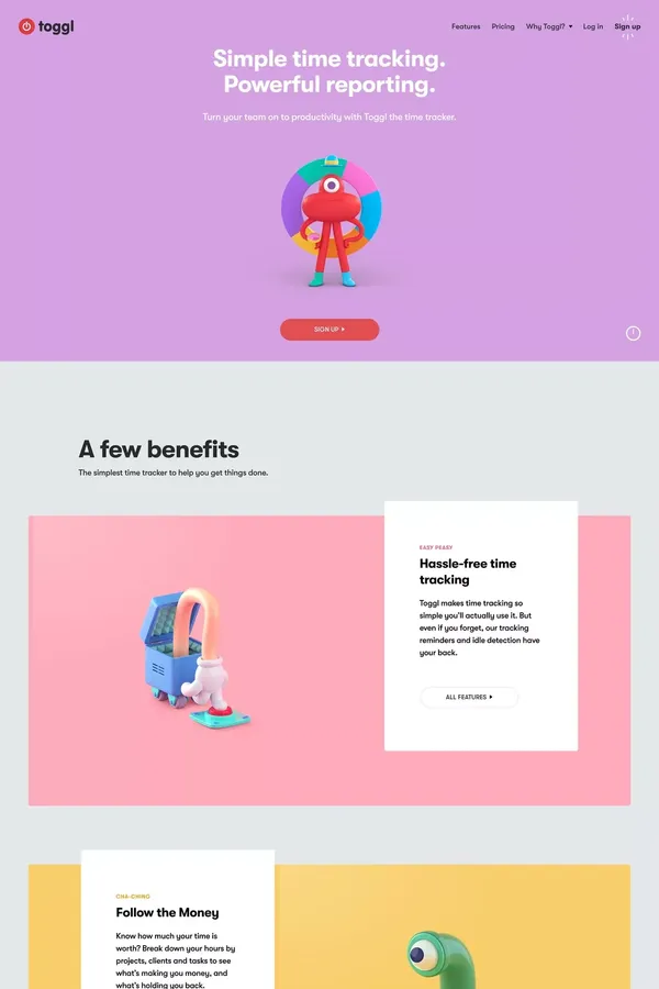 Toggl - Free Time Tracking Software - Landing design inspiration