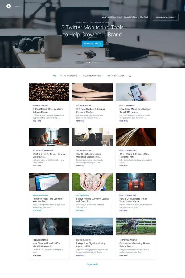 The Mention Blog - Monitor Media, Brands & Competition in Real Time - Blog design inspiration