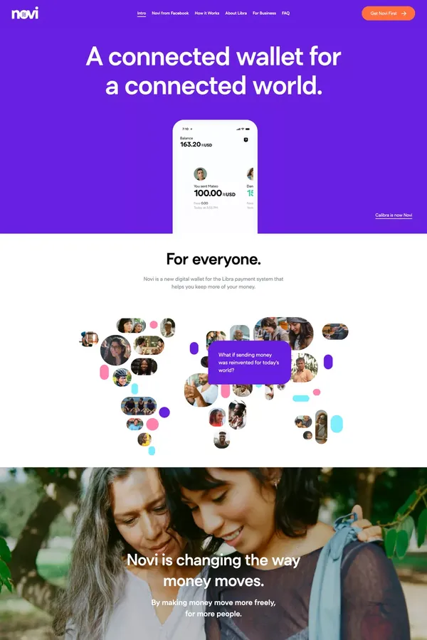 Novi | A new digital wallet for the Libra payment system - Landing design inspiration