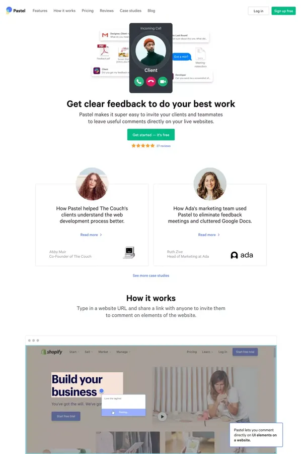 Pastel | Fastest visual website feedback tool for web designers, developers and agencies - Landing design inspiration