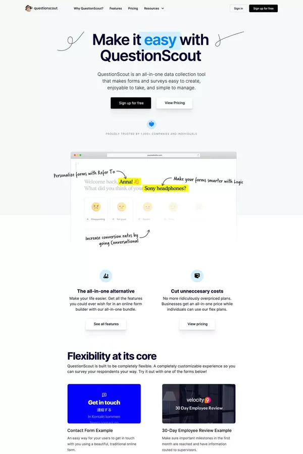 QuestionScout: All-in-one online  survey & form builder - Landing design inspiration