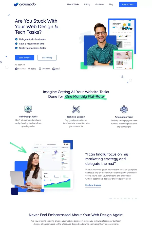 Growmodo | Unlimited Web Design. One Monthly Flat-Rate. - Landing design inspiration