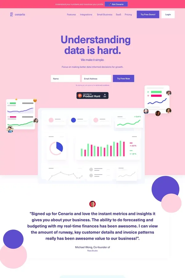 Cenario | Forecast, Budget & Manage Cashflow Easily - Landing design inspiration