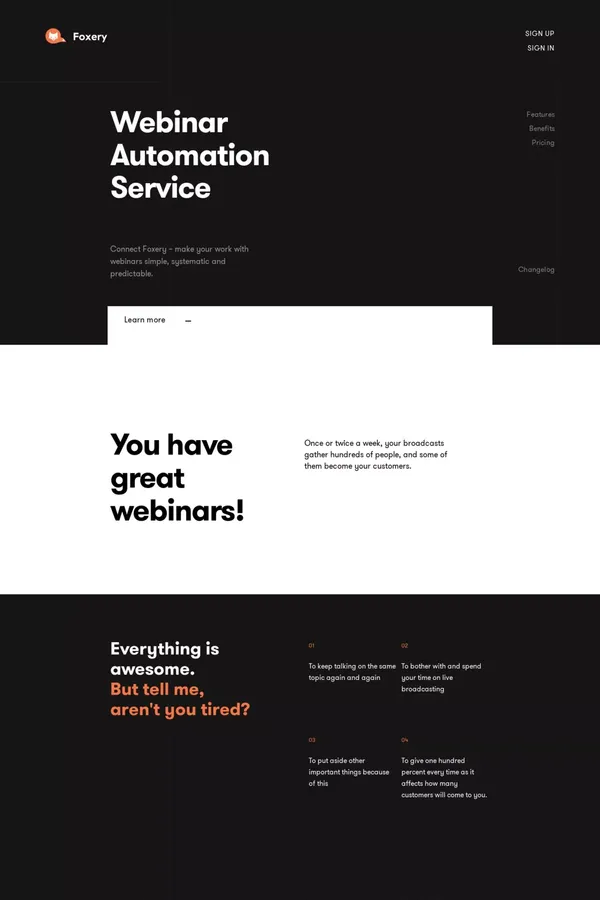 Webinar Automation Service - Landing design inspiration