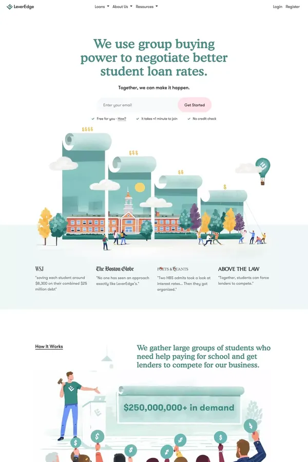 LeverEdge | Use Group Buying Power to Save Money on Loans - Landing design inspiration