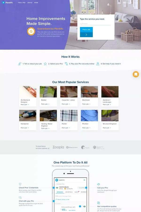 Plentific.com | Find a Pro. Get it Done. - website design inspiration