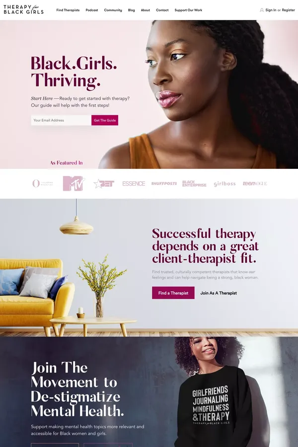Therapy For Black Girls - Landing design inspiration