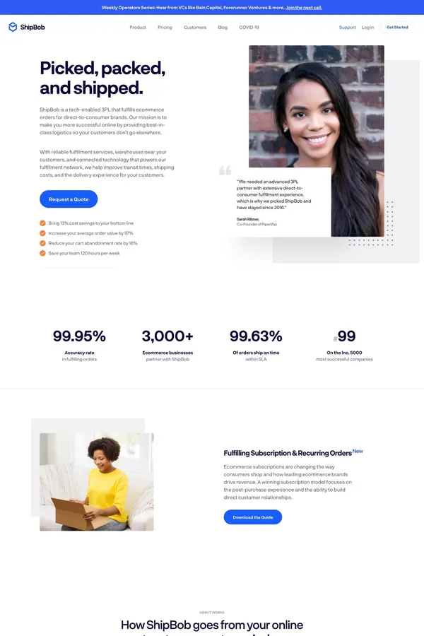 ShipBob: Ecommerce Fulfillment Solutions for Online Brands - Landing design inspiration