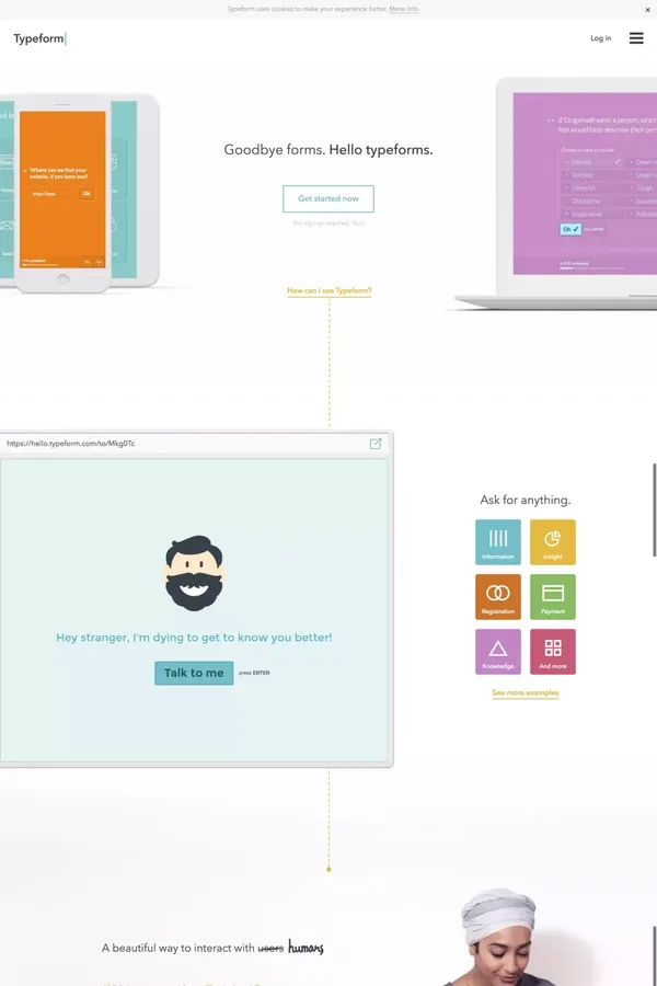 Typeform | Free & beautifully human online forms - Landing design inspiration