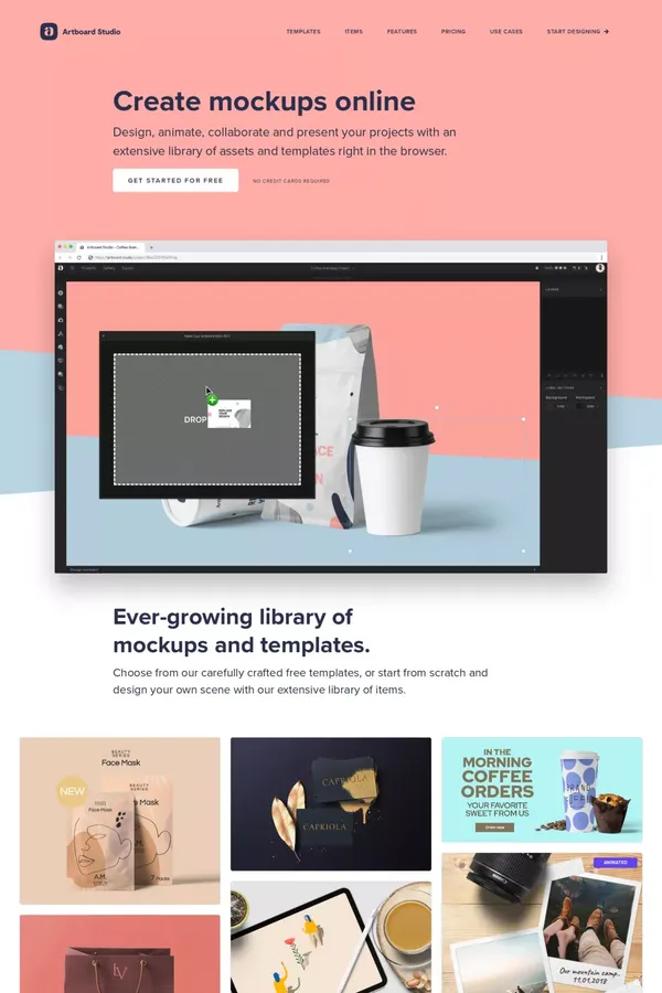 Create mockups online | Artboard Studio - Landing design inspiration