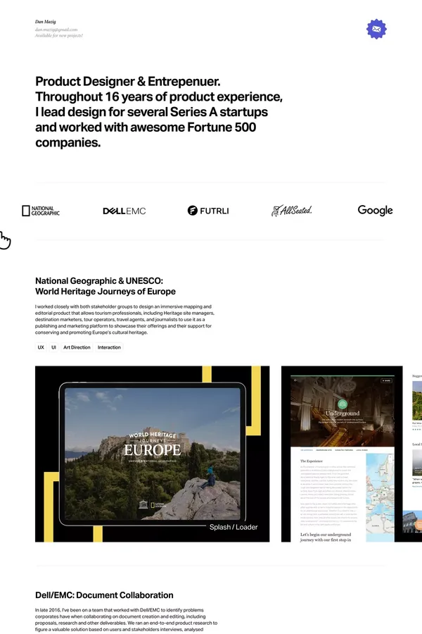 Dan Mazig - Portfolio design inspiration