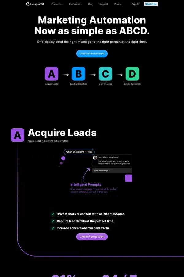Marketing Automation – GoSquared - Landing design inspiration