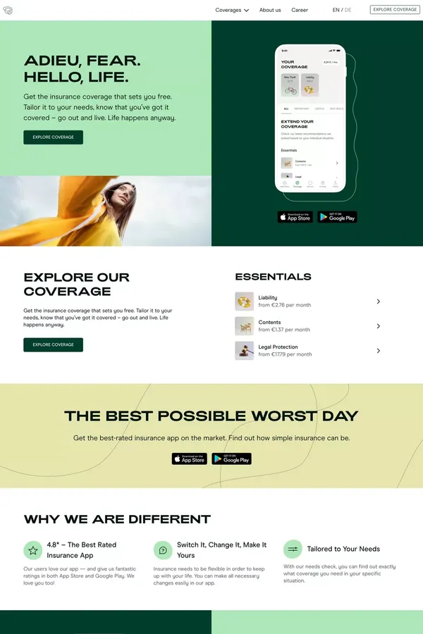 Getsafe | Adieu, Fear. Hello, Life. | Download Our App! - Landing design inspiration