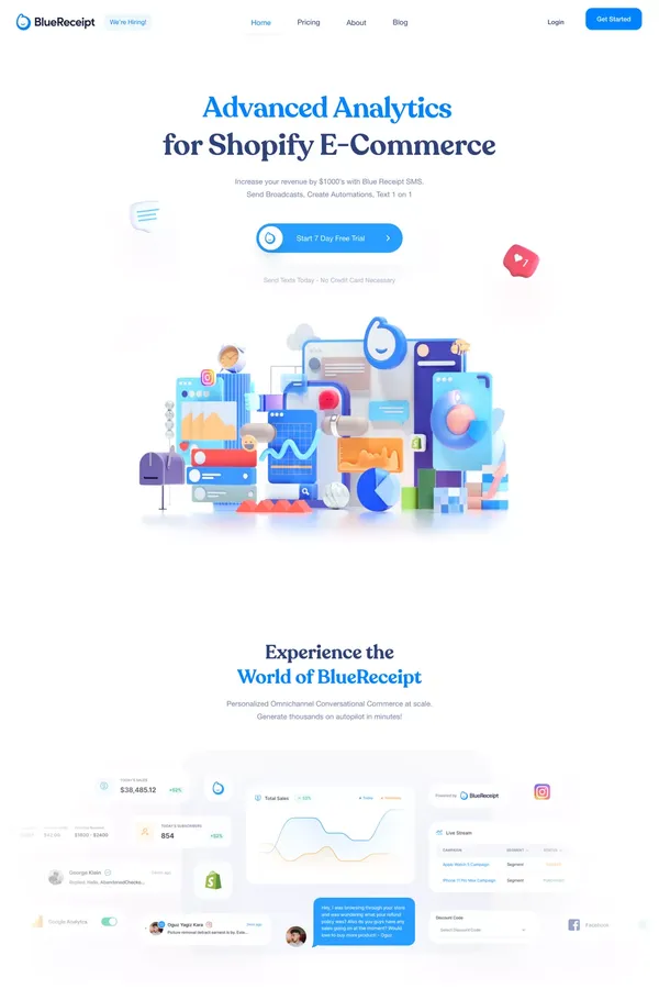 BlueReceipt - Text Message Marketing for Shopify - Landing design inspiration