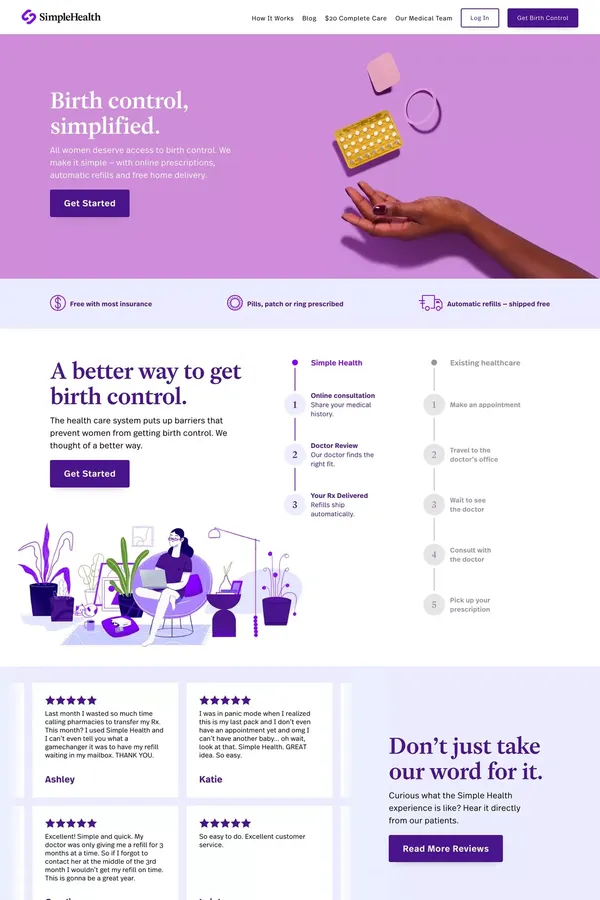 Birth Control Prescriptions Online | Simple Health - Landing design inspiration