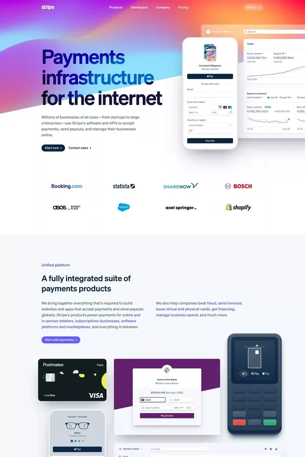 Online payment processing for internet businesses - Stripe - Landing design inspiration