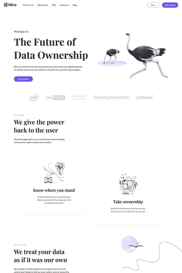 Mine - The Future of Data Ownership - Landing design inspiration