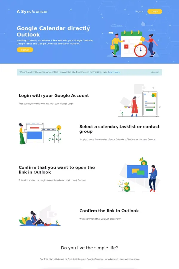 The simplest way of having Google Calendars in Outlook - Asynchr - website design inspiration