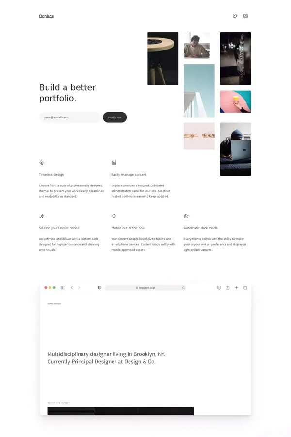 Onplace – build a better portfolio. - Landing design inspiration