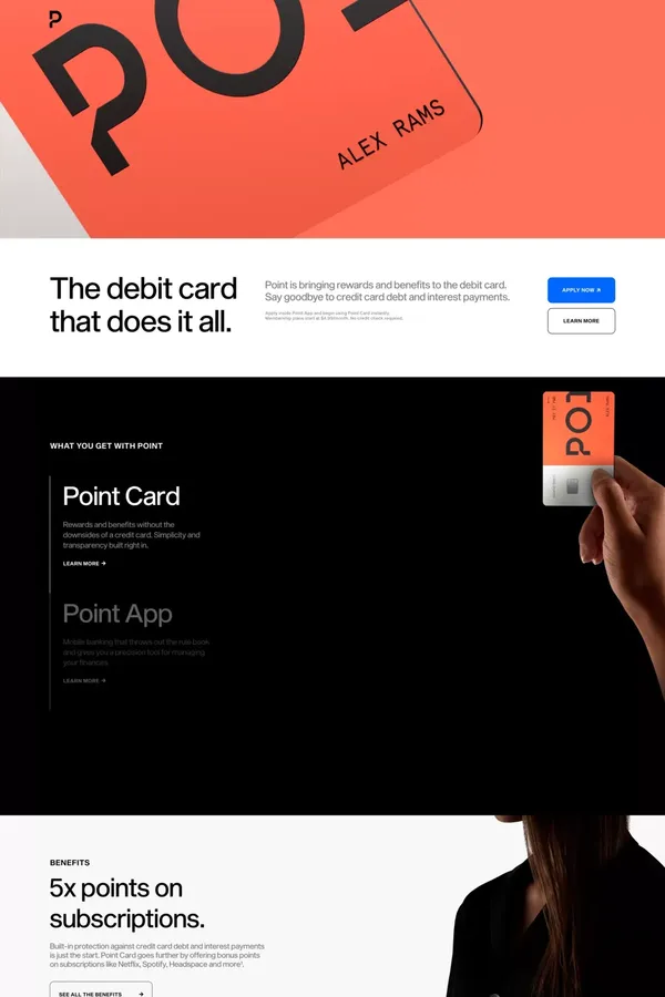 Point — the do it all debit card. - Landing design inspiration