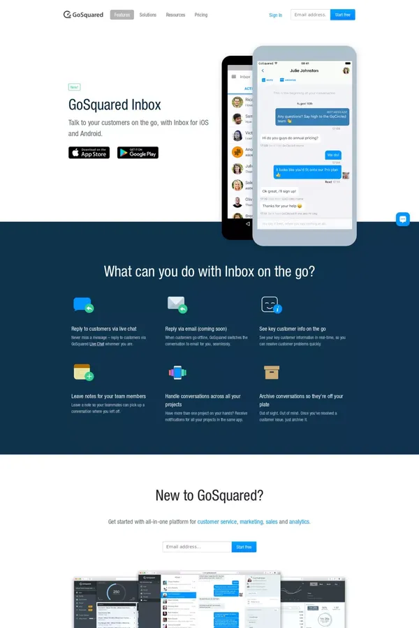 Mobile Apps - GoSquared - Landing design inspiration