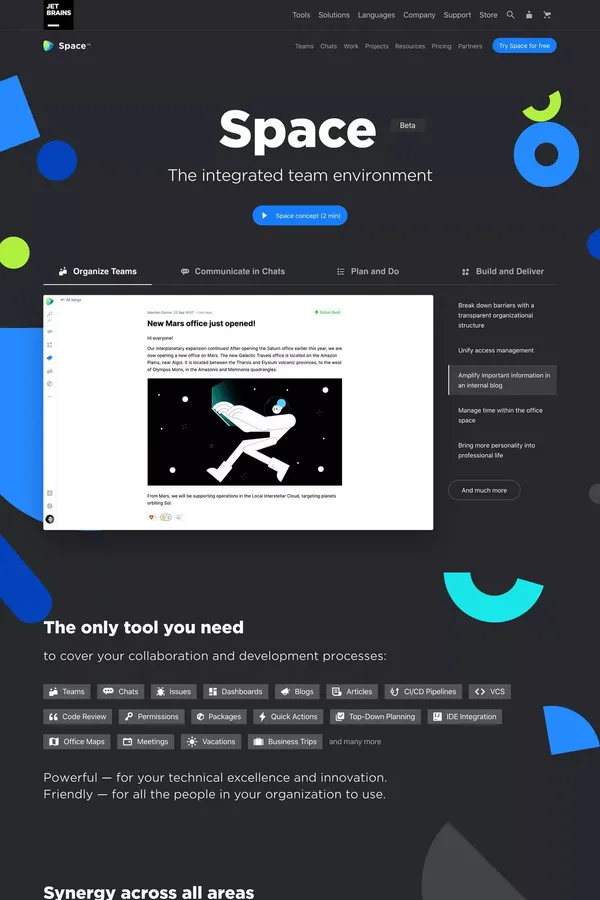 Space: The integrated team environment - Landing design inspiration