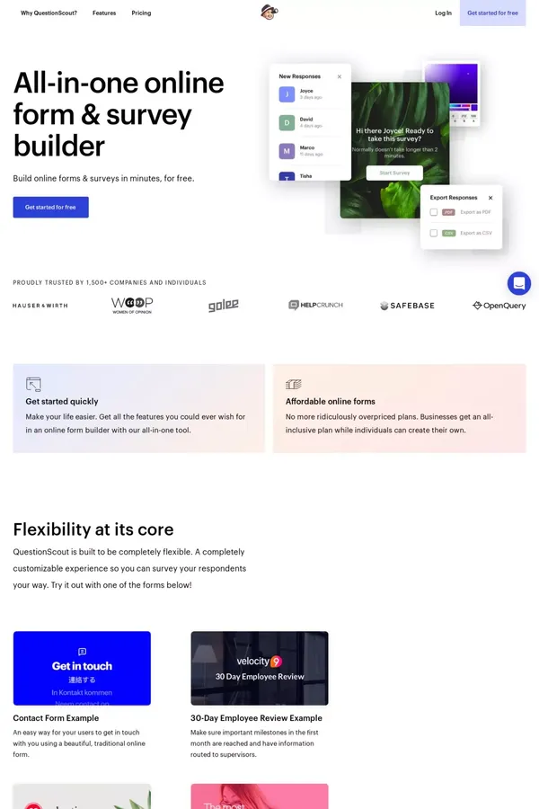QuestionScout: All-In-One Online Form & Survey Builder - Landing design inspiration