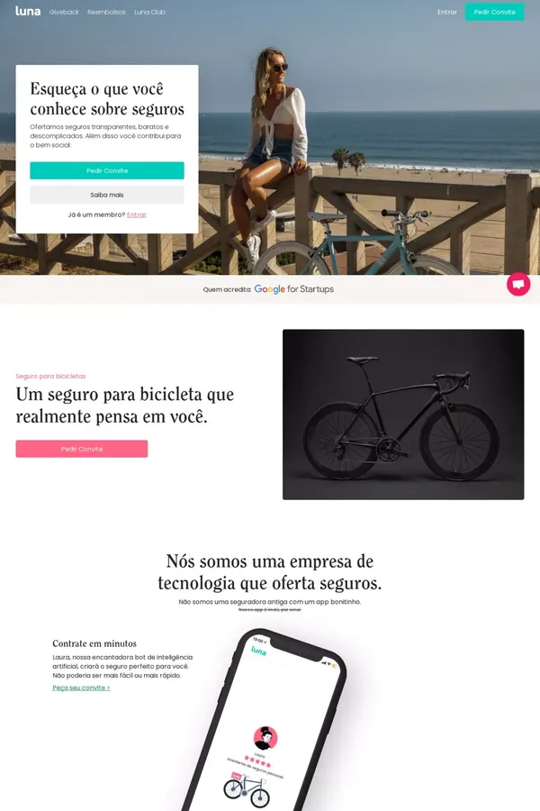 Luna Seguros | Proteja a bicicleta que você ama - Landing design inspiration
