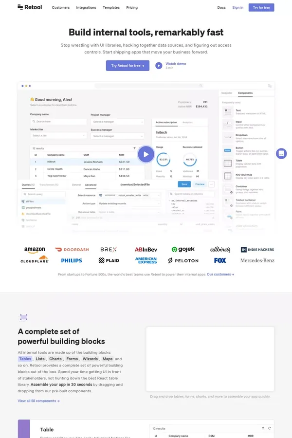 Retool | Build internal tools, remarkably fast. - Landing design inspiration
