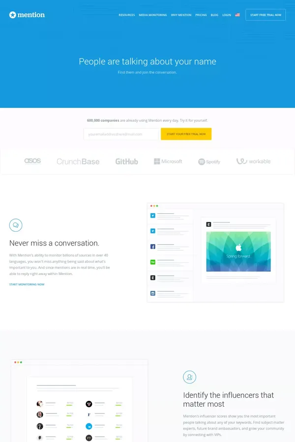 Mention - Media Monitoring made Simple - Landing design inspiration