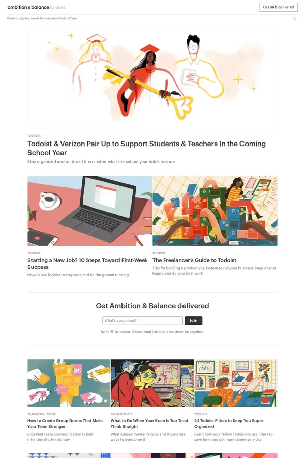 Ambition & Balance - by Doist - Blog design inspiration