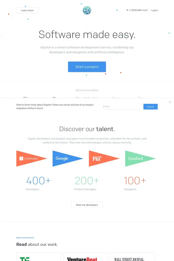 Hire freelance developers & designers to build your website or app | Gigster - Landing design inspiration