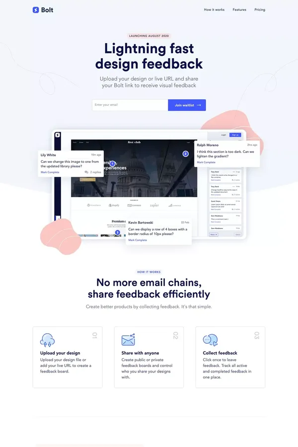 Bolt | The easiest way to collect design feedback - Landing design inspiration
