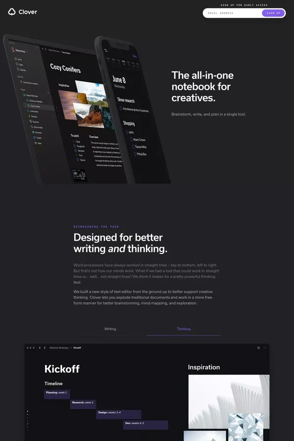Clover | The all-in-one notebook for creatives. - Landing design inspiration