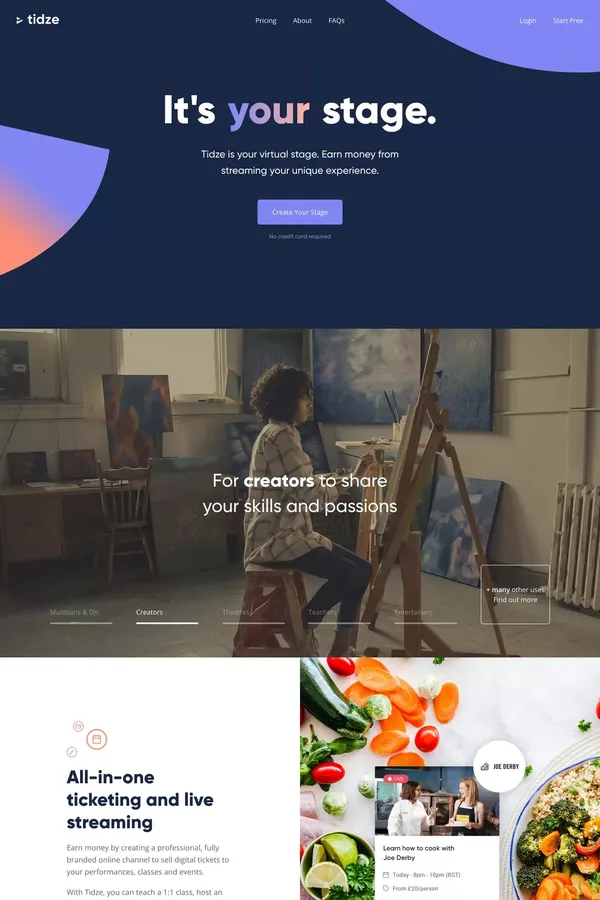 Tidze  ~ It's your stage. - Landing design inspiration