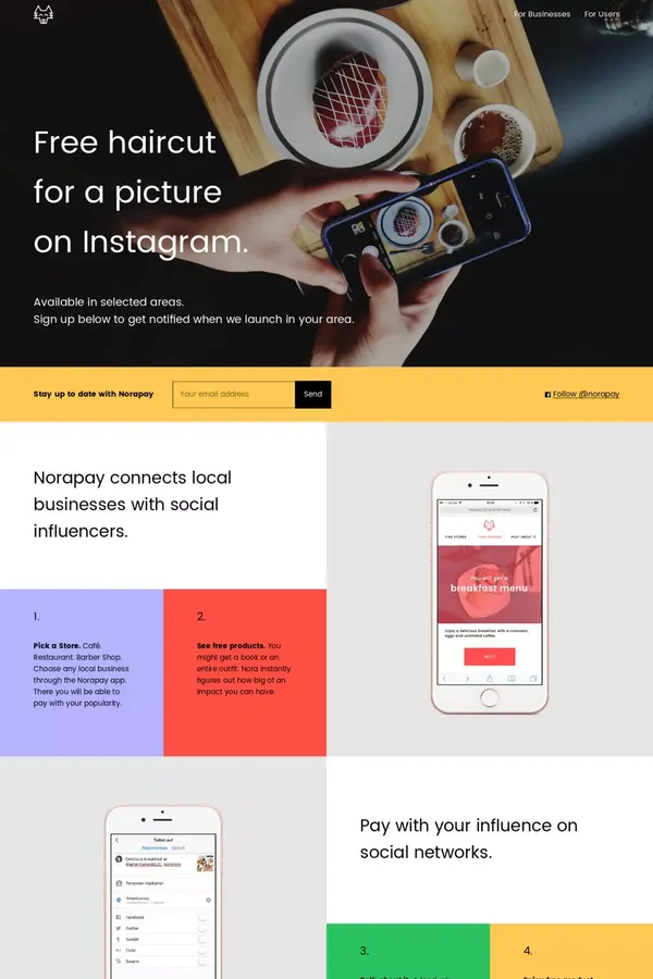 Norapay · Pay with your influence on social networks. - Landing design inspiration