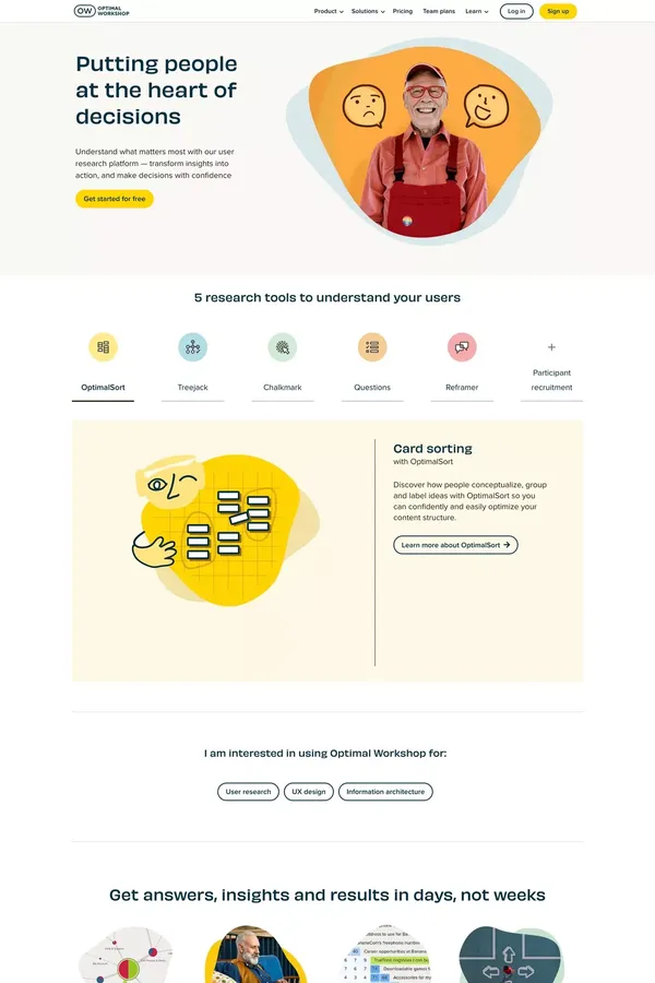 Optimal Workshop | User Experience (UX) Research Platform - Landing design inspiration