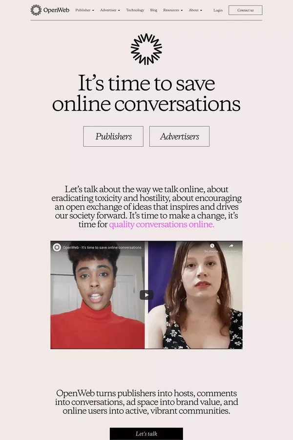It's time to save online conversations | OpenWeb - Landing design inspiration