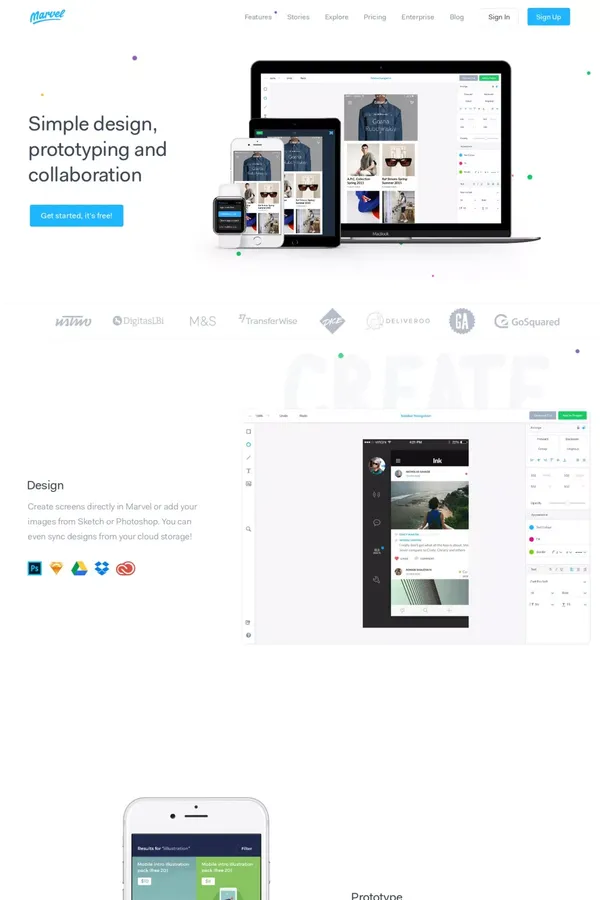 Marvel - Free mobile & web prototyping for designers - Landing design inspiration