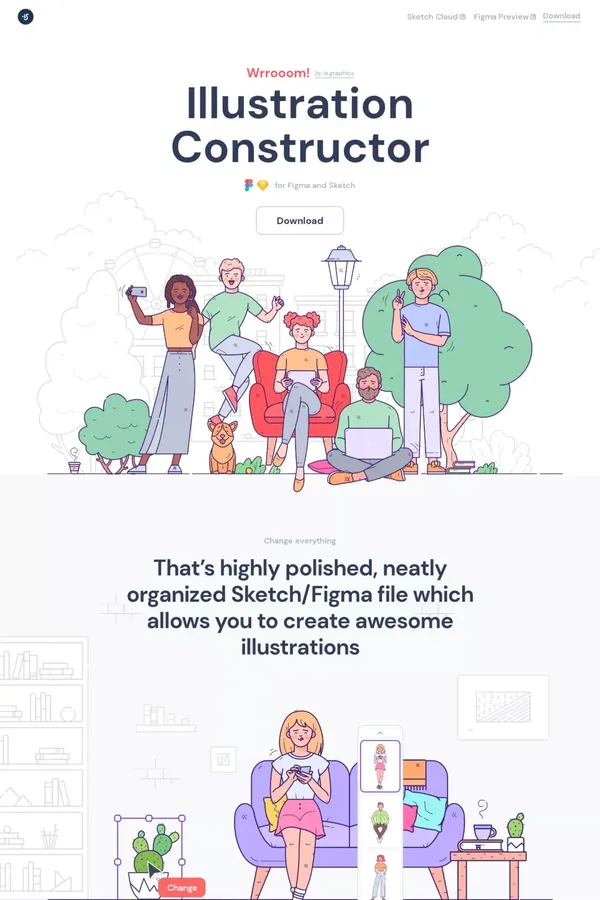 Wrrooom! Illustration Constructor - Landing design inspiration