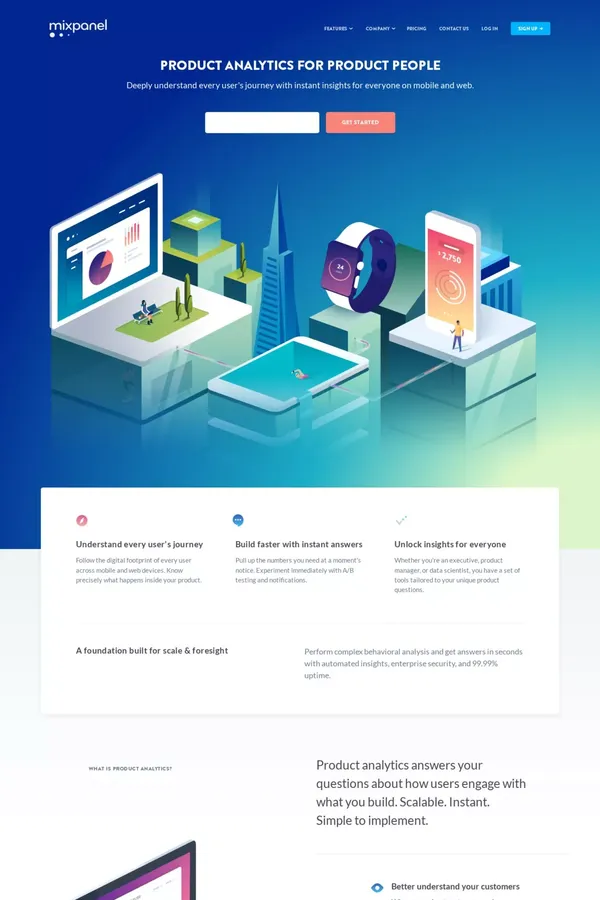 Mixpanel | Product analytics for mobile, web, and beyond - Landing design inspiration