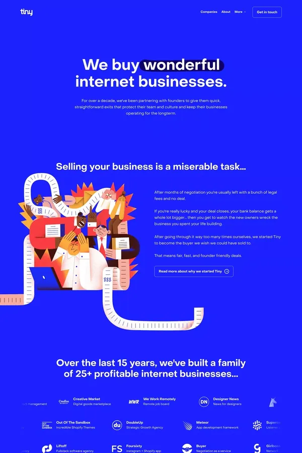 Tiny | We buy wonderful internet businesses - Landing design inspiration