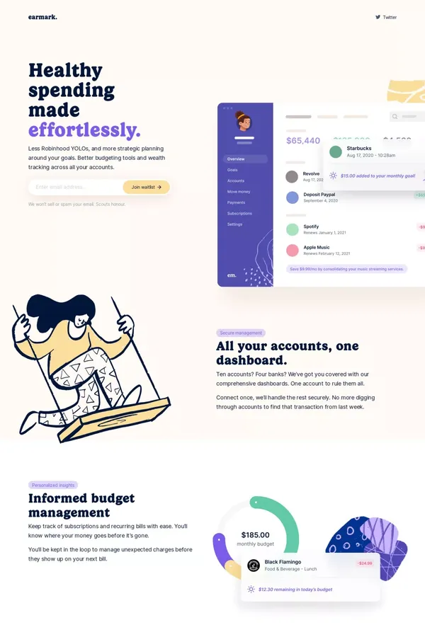 Earmark - helping you save and plan for the future! - Landing design inspiration