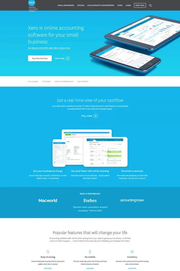 Accounting Software & Online Bookkeeping | Xero - Landing design inspiration