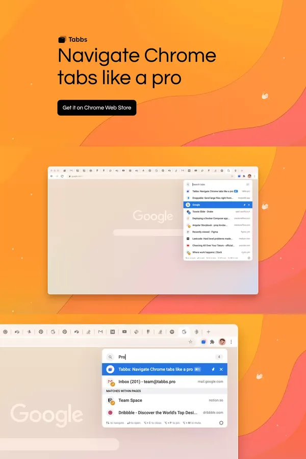 Tabbs: Navigate Chrome tabs like a pro - Landing design inspiration